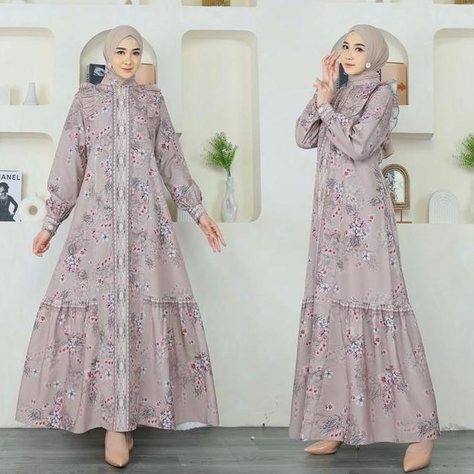 Promo Gamis Full Motif Felicia Dress Gamis Kekinian Cod