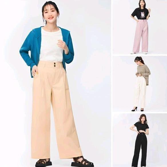 Celana panjang wanita Kulot wide gu unq cotton denim hhwaist trousers