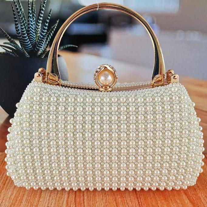 Tas Kondangan Wanita Dompet Pesta  Lokal Mewah Mutiara Premium Elegan Terbaru Pengantin Putih 888821