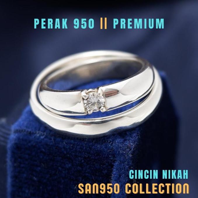 Cincin Nikah Couple Tunangan Kawin Palladium Emas Putih Kuning Platinum Perak 950 Kode C070 | Premiu