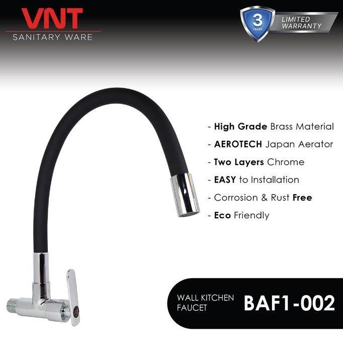 VNT Kran Cuci Piring Flexible Kuningan Leher Angsa Keran Tembok Dapur