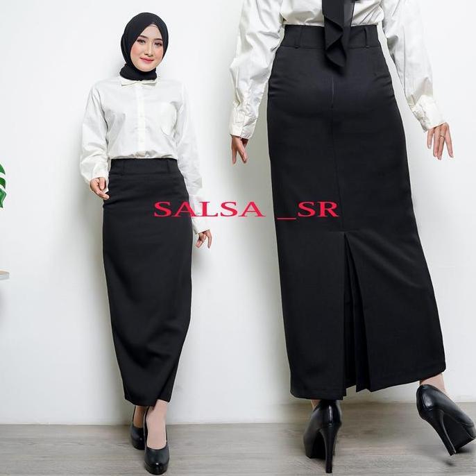 Promo Rok Span Rempel Panjang / Rok Span Panjang / Rok Panjang Polos Hitam Wanita Muslim Cod