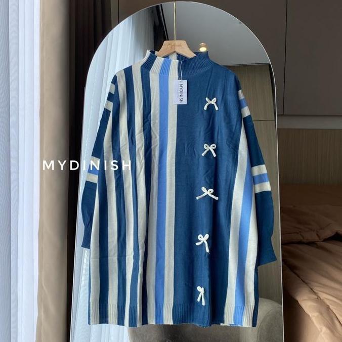 Promo Benty Tunik Blouse Rajut Atasan Wanita Motif Garis Cod