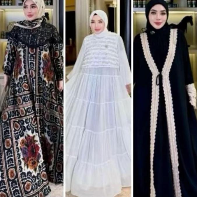SHELLASAUKIA DRESS Raya Umroh Hitam  Set Hijab monogramViRAL polos Premium