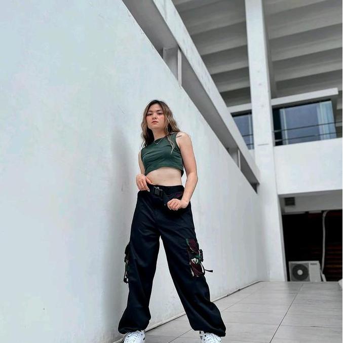 PLANET Celana  cargo wanita army loreng panjang Kulot