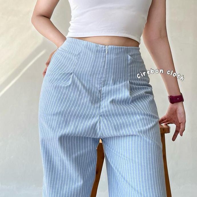 KIYANA Cirebon Cloth - Breeze Stripe Hhwaist Pants / Celana Kantor Wanita / Celana Kuliah / Kulot St