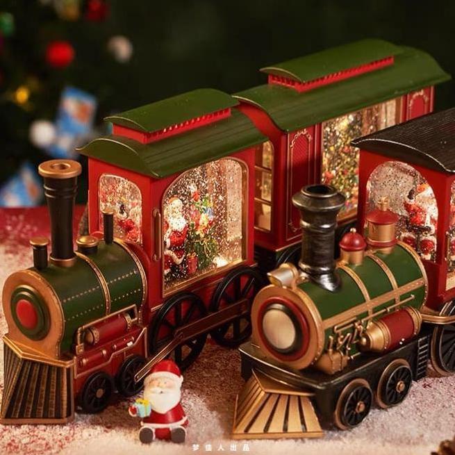 SnowGlobe Kereta Santa Putar Christmas Music Box Kado Kotak Musik Gold