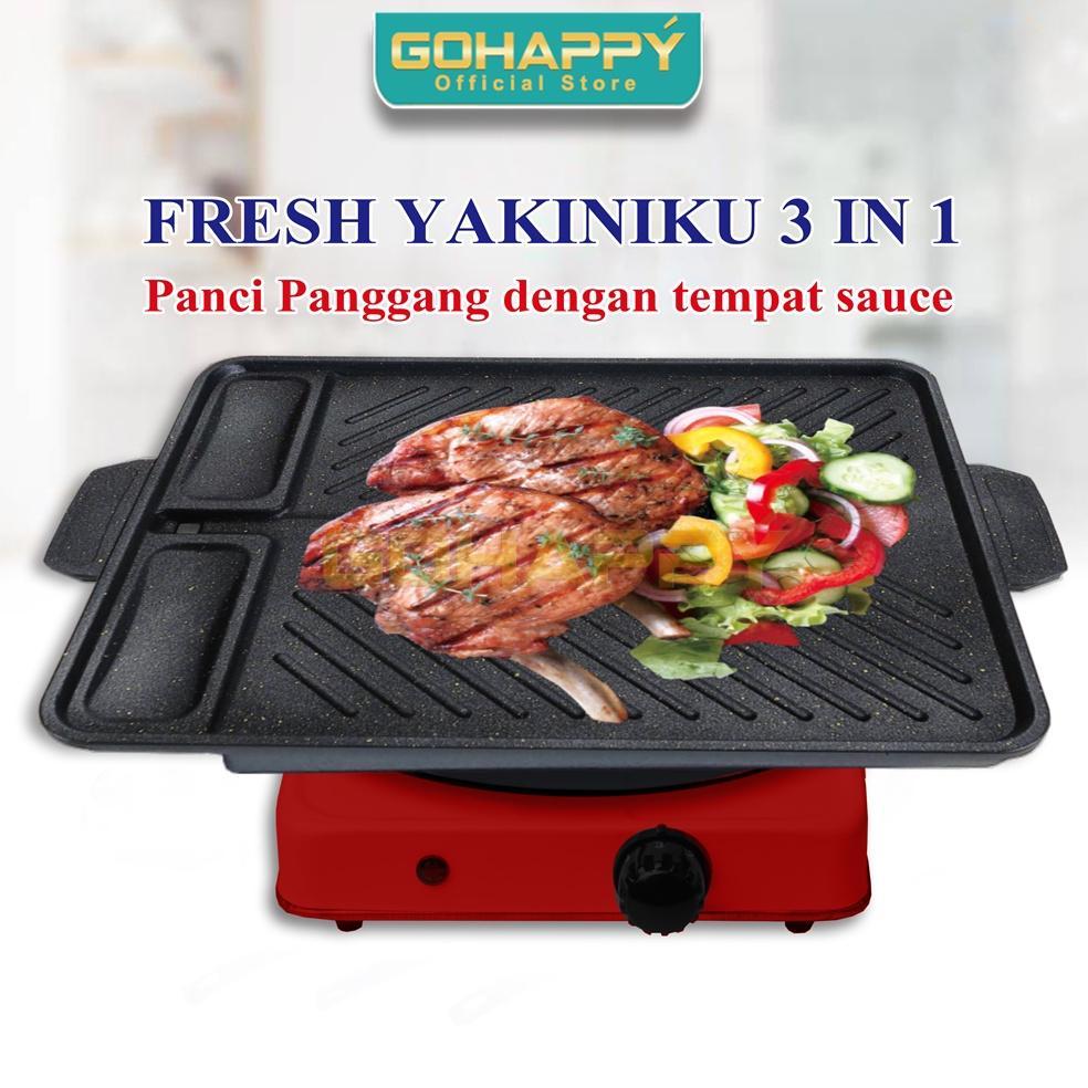 Takeshi - Bbq Grill Pan Fresh Yakiniku Griller Pan Dengan 2 Wadah Sauce 2158 Panci Alat Panggang Mur