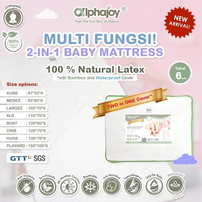 Matras Bayi Latex Alami Alphajoy 2in1 Mattress 100% Natural Latex Bamboo Waterproof 2 in 1 bed ukura