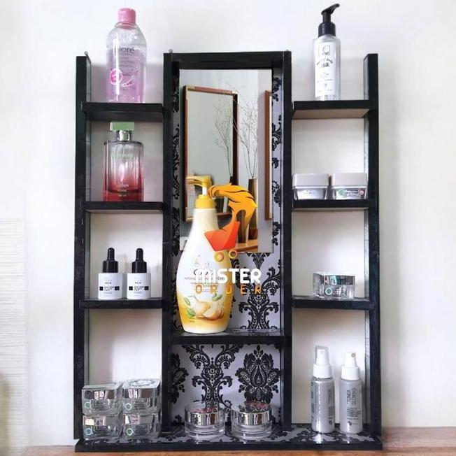 Rak Dinding Kosmetik 2 Tiang Kupu2 Rak Make Up Gantung Rak Kayu Gantung