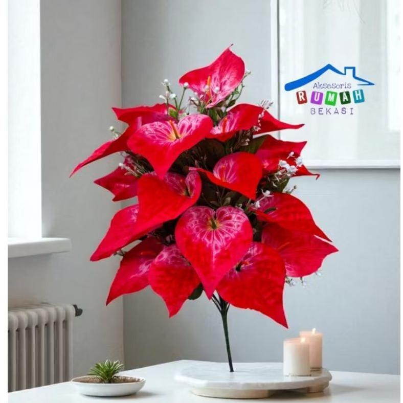 Grosir - Bunga Aron Panda / Anthurium Artificial 18 Kuntum Termurah