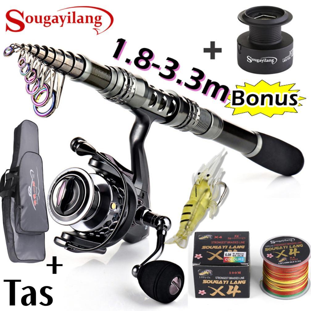 Sougayilang Joran Pancing Set 1.8-3.3M Carbon 1000-5000 Reel 5.5:1 Joran Set Lengkap Di Laut