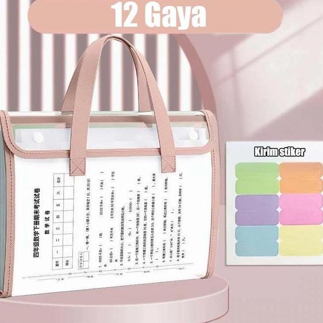 Produk Barutransparan File Folder A4 12 Sekat Document Bag Tas Folder Portabel Jaring Penyimpanan Ke