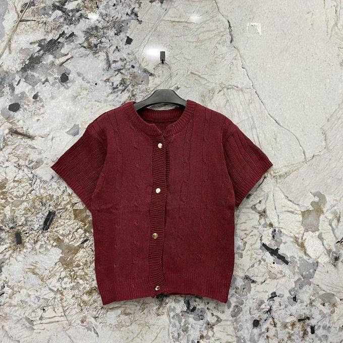 ZAZAMURSANI89 - BAJU RAJUT CABLE TIMAR CROP TOP ATASAN WANITA LENGAN PENDEK KANCING NYAMAN