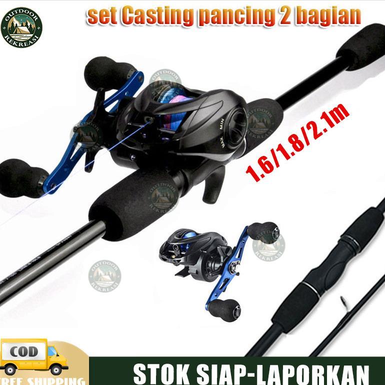 Pancing 1set lengkap kuat Set Tongkat & Gulungan Pancing 1.8m 2.1m 2 Bagian Casting Tongkat Spinning