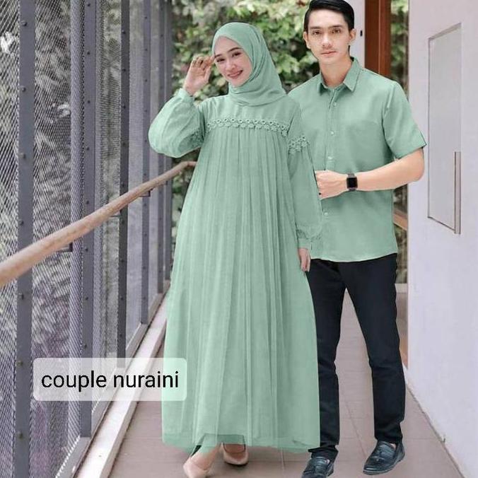 WNX - Couple Nuraini / Baju Gamis Kapel Kemeja / / Bayar Ditempat / Gratis Ongkir Muslim Tile Dress 