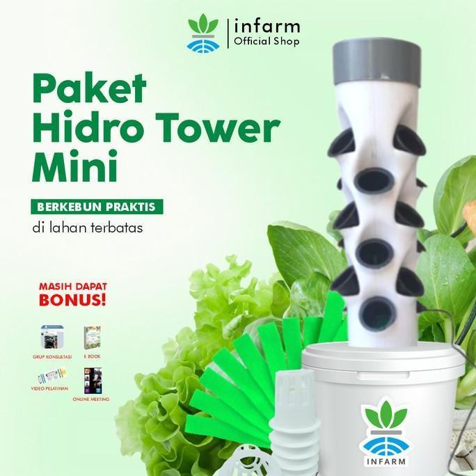 Mild.stander - INFARM Pot Tower Hidroponik 18 Lubang Tower Vertikal DFT Mini 5cm Paket Lengkap Bonus