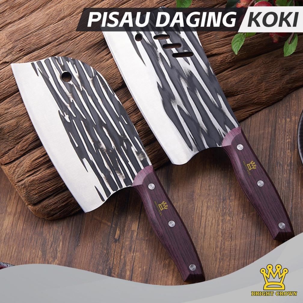 BIG PROMO HOT DEALS Bright Crown Set Pisau Koki Dapur Super Tajam Stainless Gagang Kayu / Golok Caca