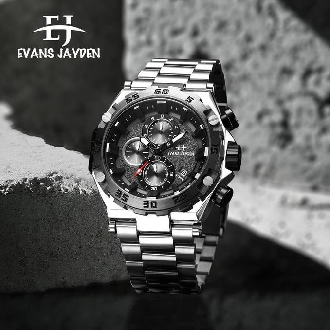 Buy 1 Get 1  Evans Jayden Jam Tangan Pria EJ 9840 Rantai Stainless Steel Chronograph Kaca Sapphire W