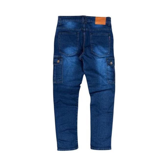 Celana cargo jeans slim fit biowosh gelap pria