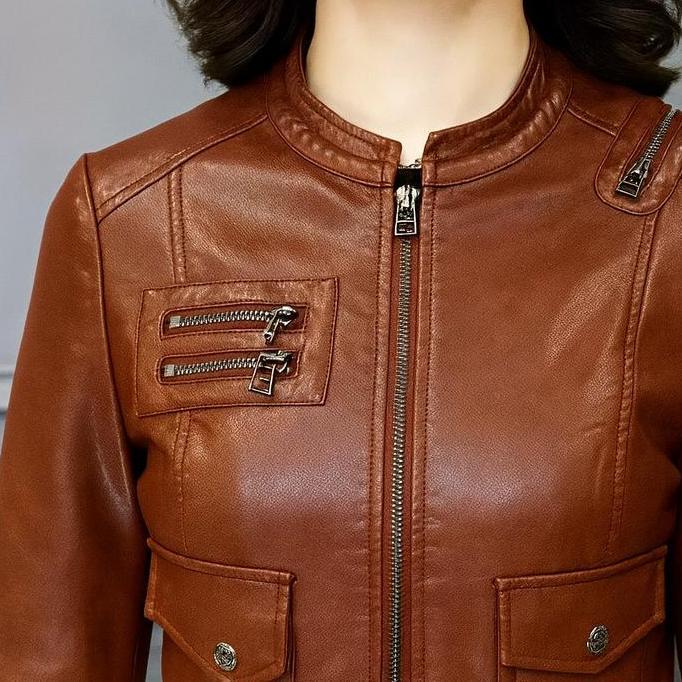 Jaket Semi Kulit Wanita Terbaru Warna Hitam coklat Cewek Atasan Tebal murah Blazer Panjang