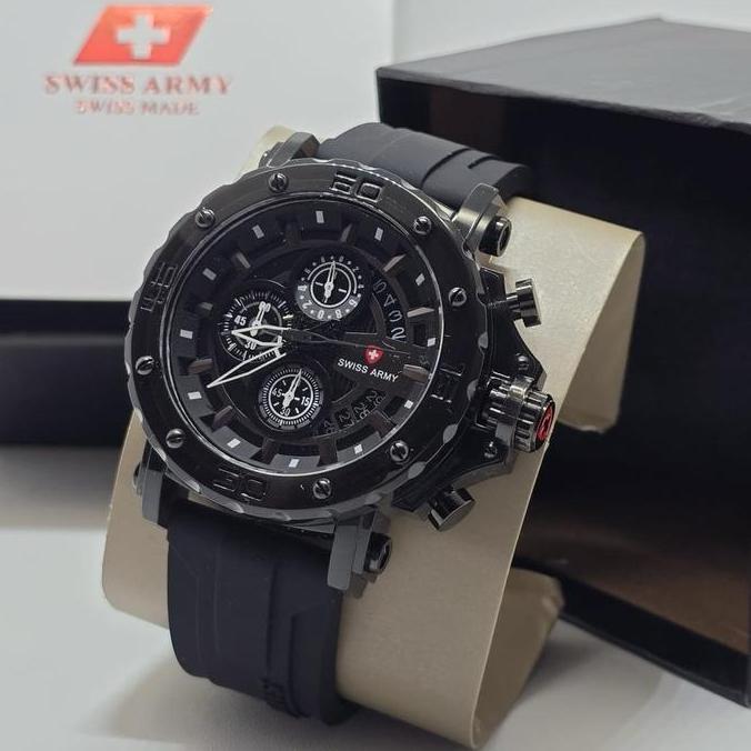 Jam tangan pria Swiss army 9205 Chrono rubber Karet Watches