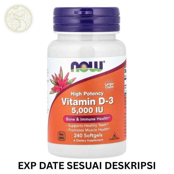 NOW Vitamin D3 5000IU isi 240 softgels ORIGINAL USA HALAL MUS