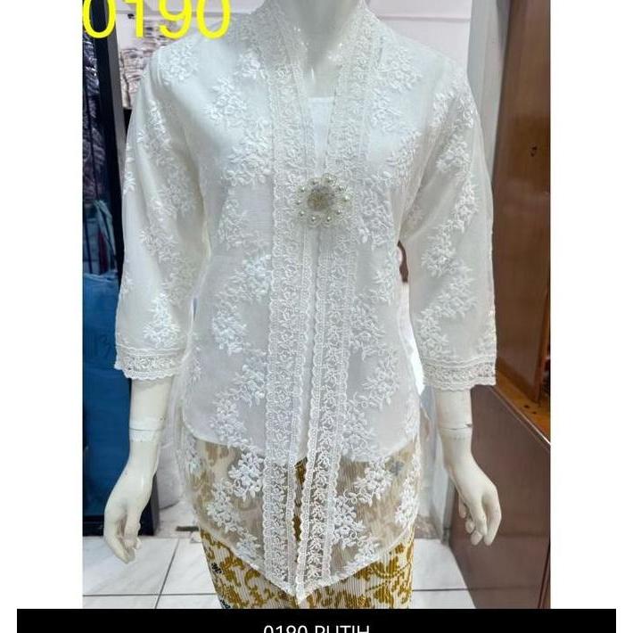 JUMBO ATASAN KEBAYA PESTA ALEXUEZ N MIX BROKAT BORDIR PUTIH TULANG SIZE 4L DAN 5L LD 120
