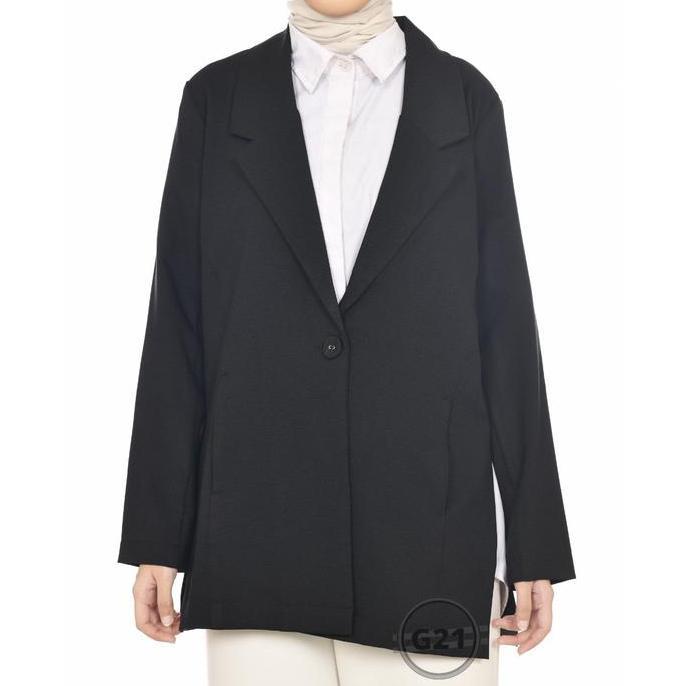 Blazer Formal Kerja Kantor Hitam Wanita Panjang Muslimah