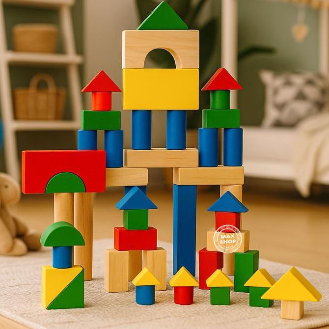 Mainan Balok Susun Kayu Besar Mainan Edukasi Anak Paud Rekomendasi Dokter Anak