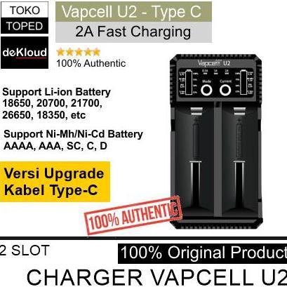 Authentic VAPCELL U2 Fast Charger Battery 2A | 18650 21700 AAA AA