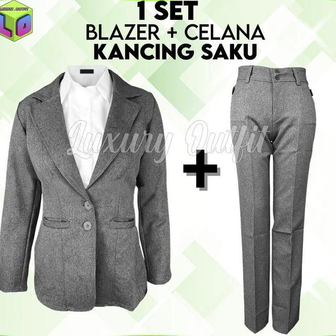 One Set Wanita Kekinian, Blazer Hitam, Setelan BlezerSet,1 SET BLAZER & CELANA Formal, MODEL KANCING