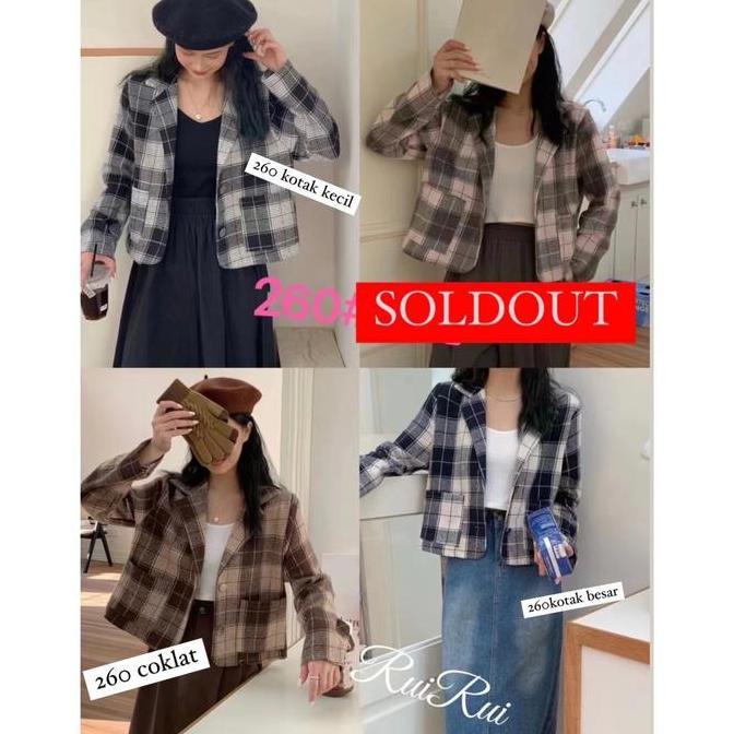 Blazer Tweed Knit Atasan Houndstooth