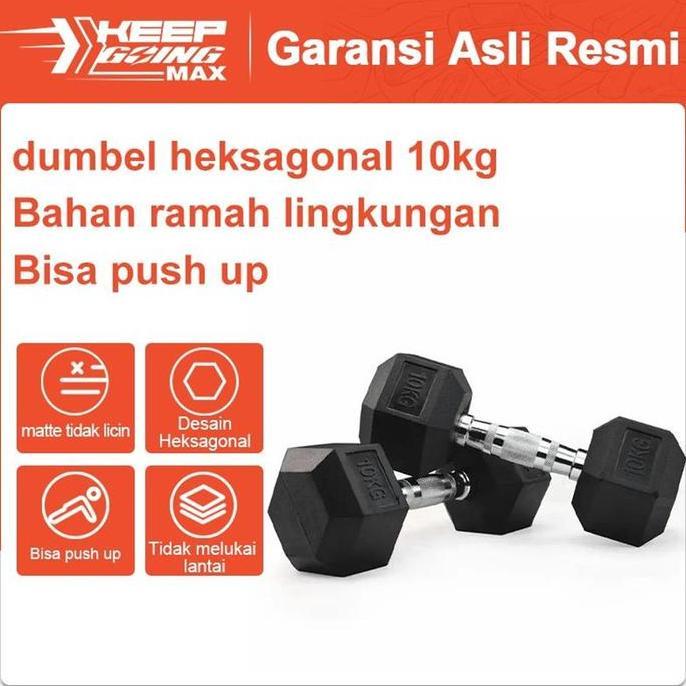 Promo Dumbbell Karet 10kg/Cocok untuk Pria dan Wanita/Peralatan Fitness Rumah/Dumbbell Karet Hexagon