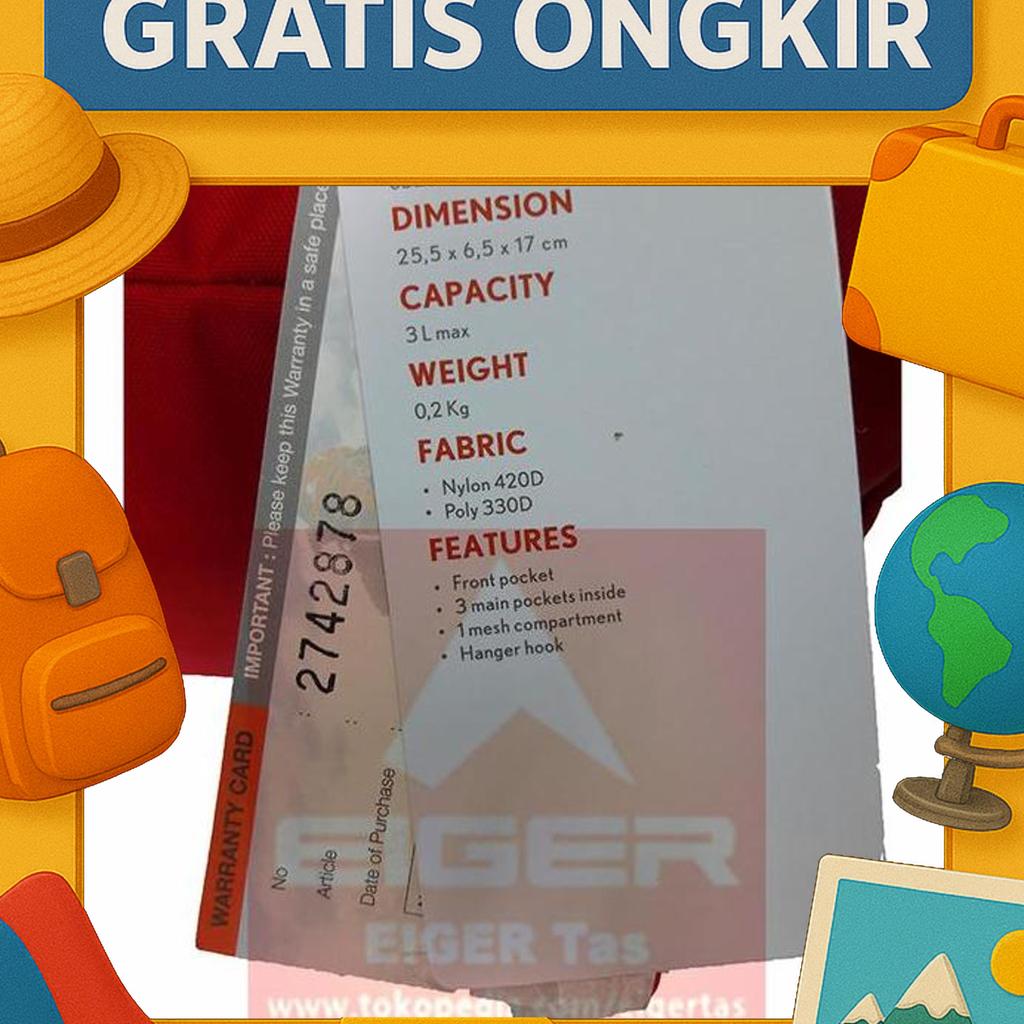 Tas Eiger Pivot 6323 Multi Purpose Personal Pouch Hand Bag Clutch Outdoor Original Red