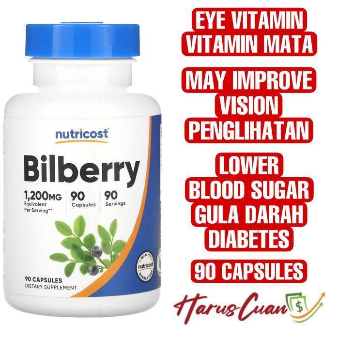 Nutricost Bilberry 1200 mg 90 Capsules Eye Vitamin Mata Vision