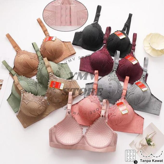 Promo Bh Wanita Cup B Tanpa Kawat Misslily 998 Motif Emboss Elegan Kait 3 Bra Cup Besar Miss Lily As