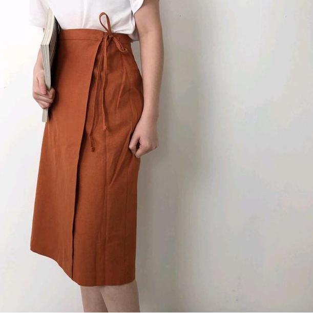 Korean Wrap Skirt ( Linen Skirt ) Panjang Midi
