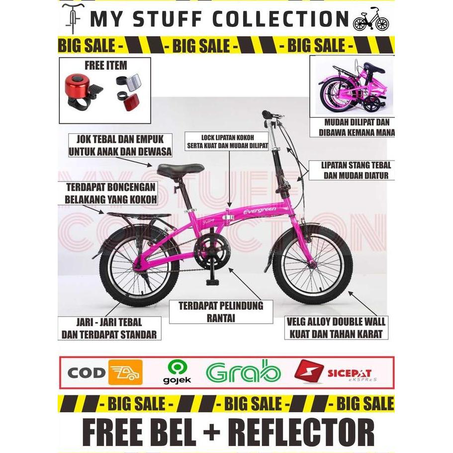 Promo SEPEDA LIPAT EVERGREEN UKURAN 16 INCH COCOK UNTUK USIA 6 TAHUN HINGGA DEWASA sepeda lipat anak