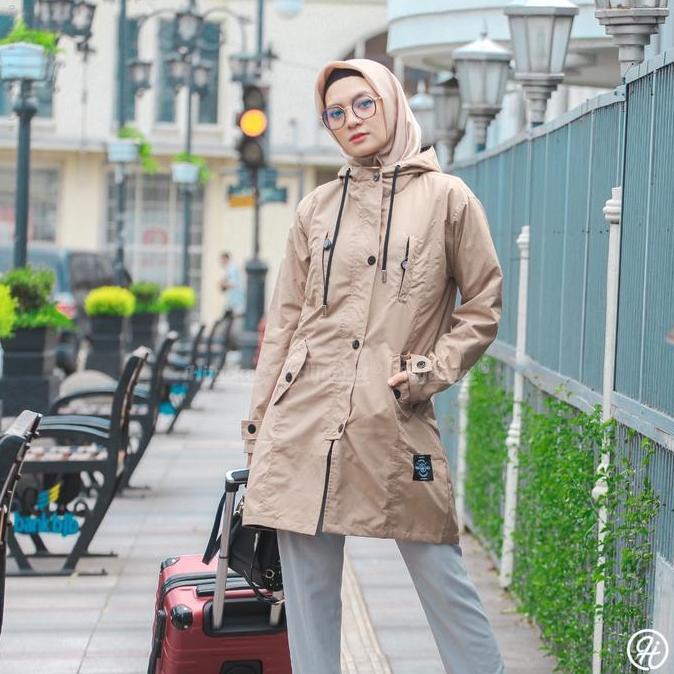 Jaket Wanita Hijacket Ixora Cream jaket Wanita Panjang Muslimah Outer