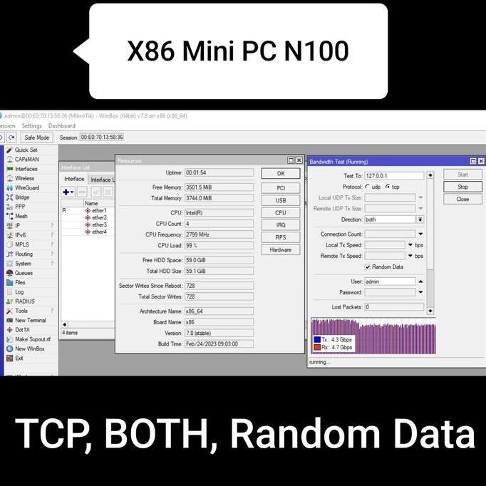 Industrial Mini PC Router x86 Intel N100 4Port LAN 2.5G dengan SSD 32GB RAM 4Gb dan Display HDMI unt