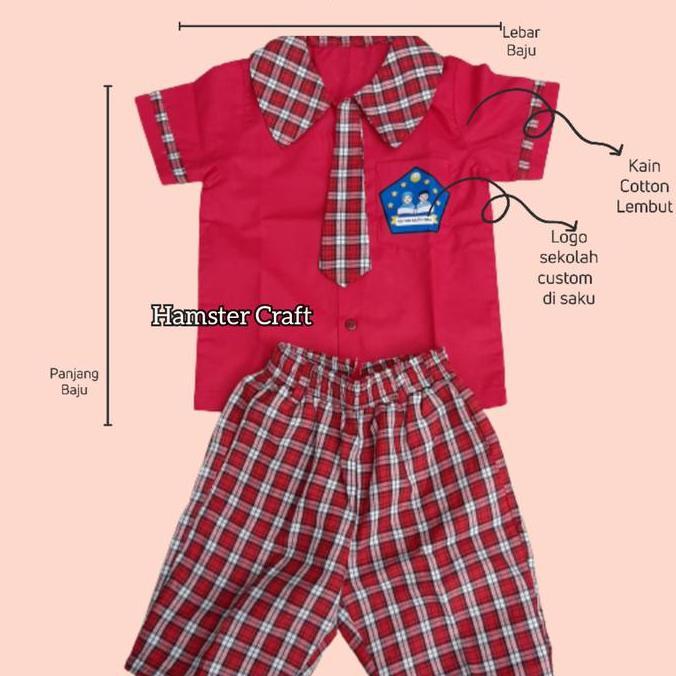 New- Seragam sekolah PAUD atau TK Kotak-kotak merah