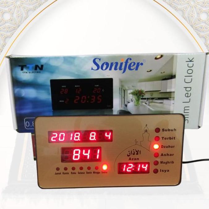 Lansunggaskirim- Sonifer Jam Adzan Digital Mini Jam Alarm Sholat Otomatis Adzan Iqomah 19 X 10 Cm