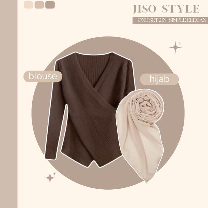 Terpopuler- One Set 3In1 Korean Style | Blouse Jiso + Celana Kulot + Hijab | Setelan Remaja Kekinian