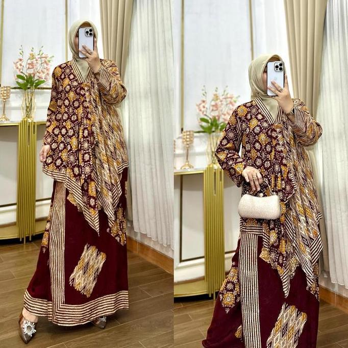 5104 Setelan Batik Etnik Modern Wanita Rok dan Blouse Bahan Viscose Baby Semi Sutra Model Kebaya Kar