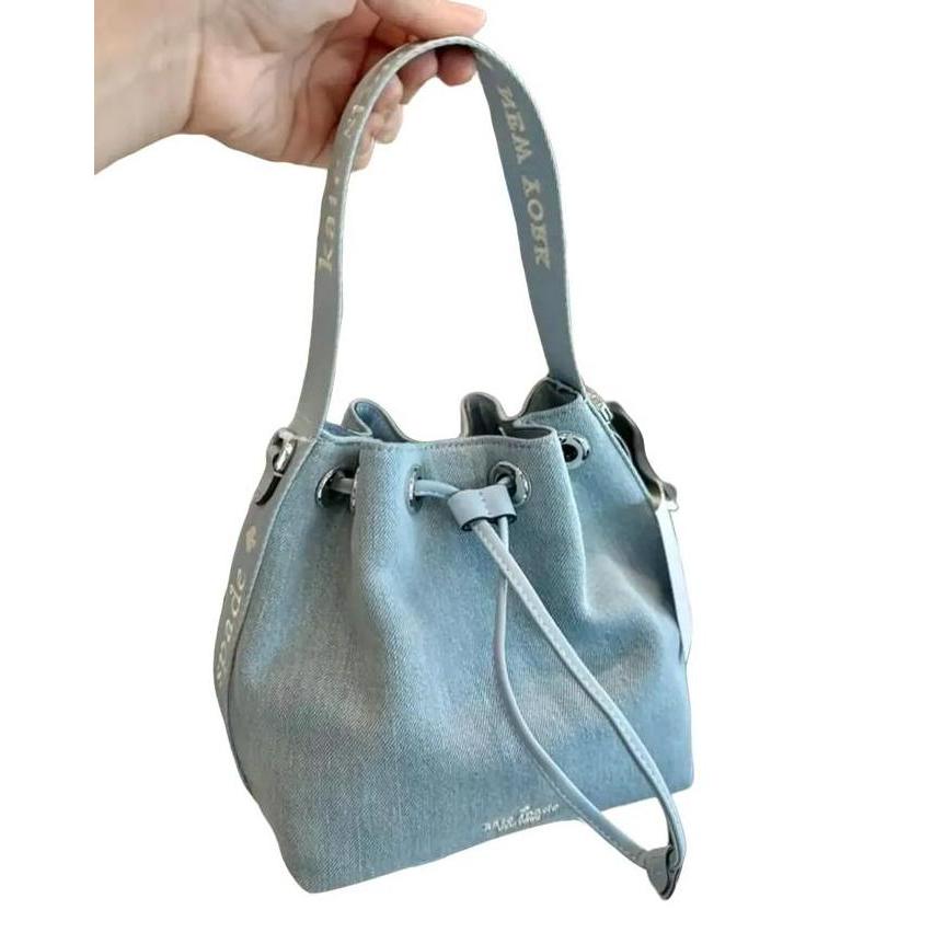 TAS BRANDED  kip canvas small bucket bag denim