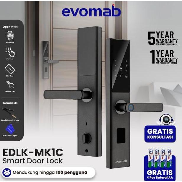 evomab Smart Door Lock Kunci Pintu Digital Fingerprint Kartu EDLK-MK1C