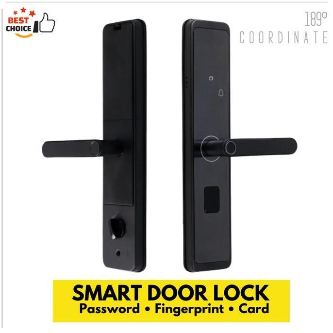 SMART DOOR LOCK FINGERPRINT PINTU CARD OTOMATIS KUNCI PINTU ALARM KEY
