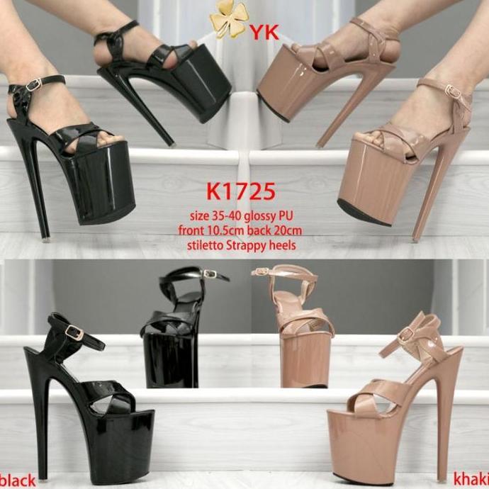 YKshoes 1725 heels 20cm stiletto strappy heels black brown heels hak tali silang stiletto heels hak 