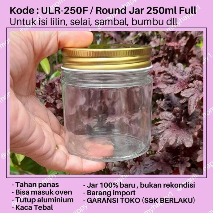 Best- ULR250 | Jar Kaca / Toples 250 ml Tutup Ulir Aluminium - Tutup Gold,Tanpa Bubble